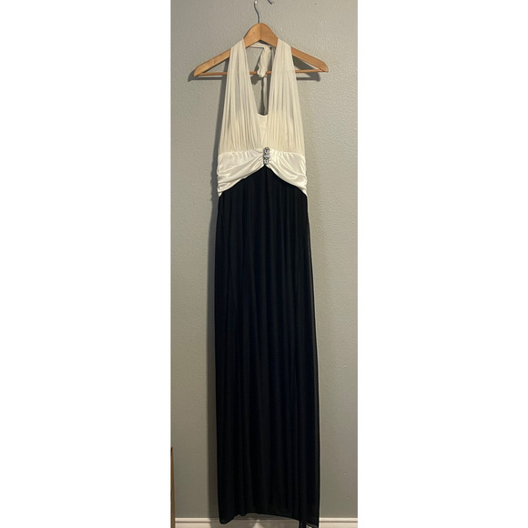 XOXO Dress Womens 2XL Black White Halter Maxi Gown Rhinestone Formal Y2K FLAW - Picture 1 of 13